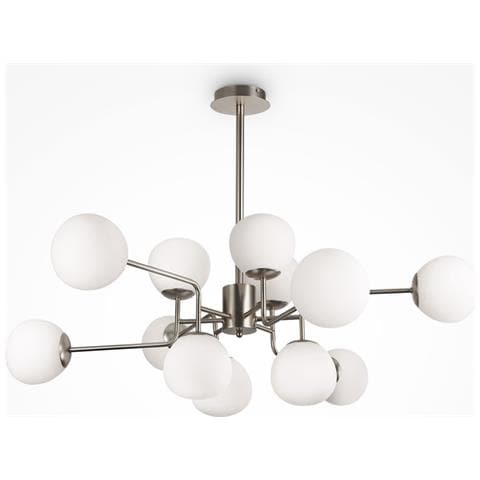 Lampadario Sospensione Erich In Metallo Nichel 12 Luci E Diffusori Bianchi - Foto 2