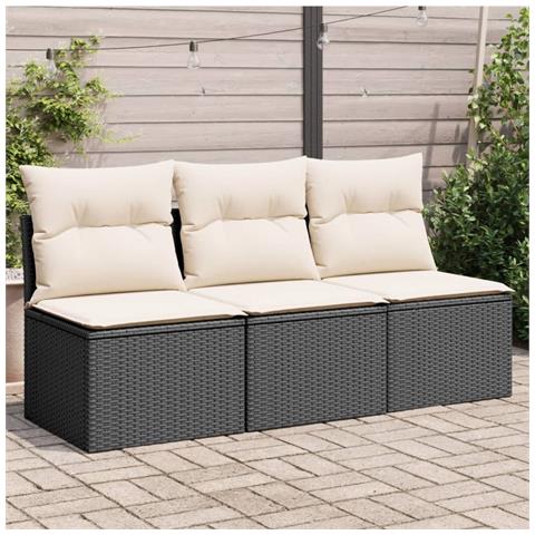 Divano Da Giardino A 3 Posti Con Cuscini Nero In Polyrattan - Foto 1