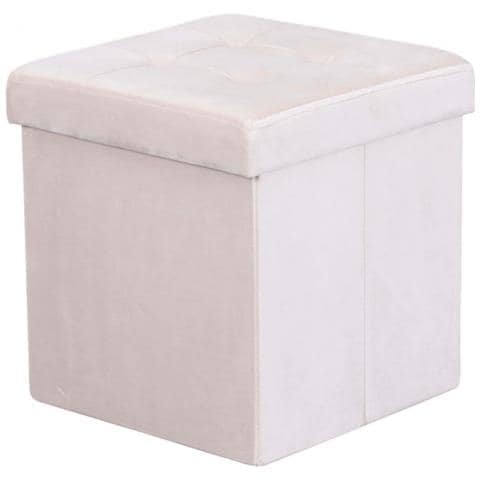 Pouf Contenitore Quadrato In Velluto Beige - Foto 1
