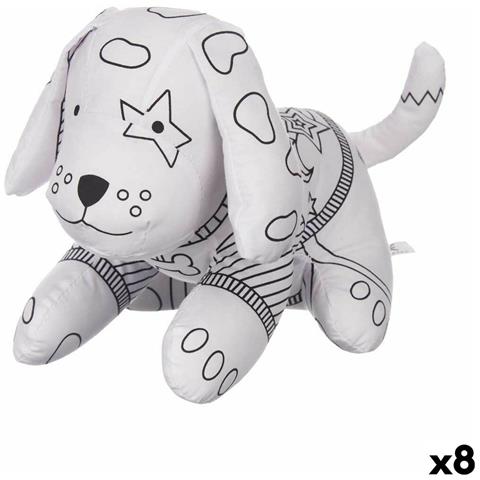 Peluche Da Colorare Bianco Nero Stoffa 13 X 14 X 20 Cm Cane (8 Unità) - Foto 1