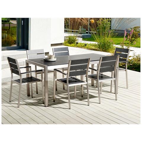 Tavolo Da Giardino Alluminio Anodizzato Nero E Argento 180 X 90 Cm Vernio - Foto 1