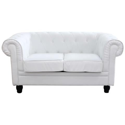 Divano 2 Posti In Ecopelle Bianco Chesterfield - Foto 2