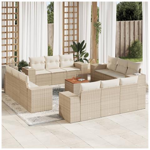 Set Divano da Giardino 13 pz con Cuscini Beige in Polyrattan - Foto 2