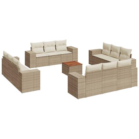Set Divano da Giardino 13 pz con Cuscini Beige in Polyrattan - Foto 1