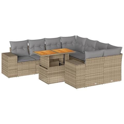 Set Divano Da Giardino 9 Pz Con Cuscini Beige In Polyrattan - Foto 1