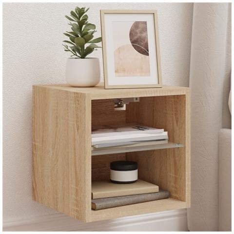 Mobile Tv A Parete Con Luci Led Rovere Sonoma 30x28,5x30 Cm - Foto 1