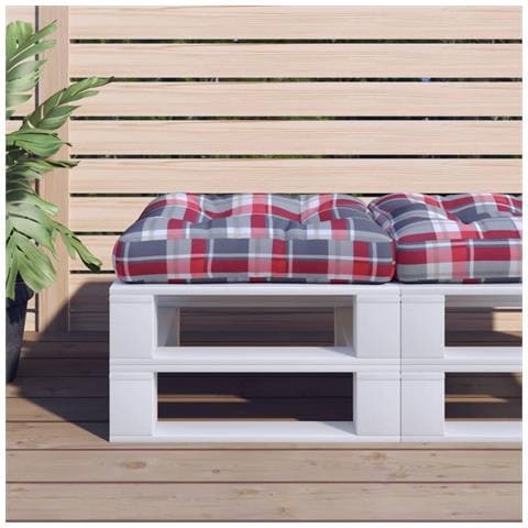 Cuscino Per Pallet Motivo A Quadri Rossi 60x60x12 Cm In Tessuto - Foto 1