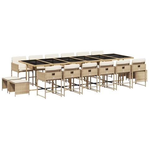 Set da Pranzo da Giardino 17 pz con Cuscini Beige in Polyrattan - Foto 1