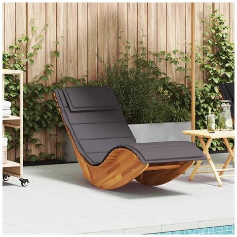 Lettino a Dondolo con Cuscino in Legno Massello di Acacia - Foto 1