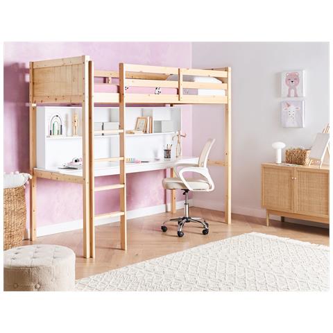 Letto Matrimoniale Alto Con Scrivania Legno Di Pino Foucamont 90 X 200 Cm Marrone Chiaro - Foto 1