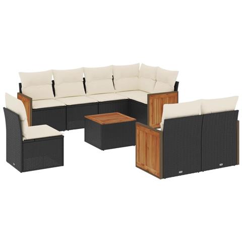 Set Divani Da Giardino 9 Pz Con Cuscini Nero In Polyrattan - Foto 2