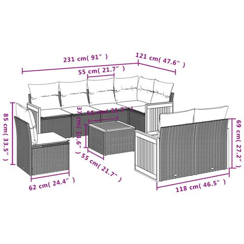 Set Divani Da Giardino 9 Pz Con Cuscini Nero In Polyrattan - Foto 3