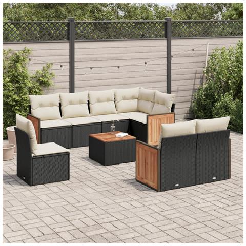 Set Divani Da Giardino 9 Pz Con Cuscini Nero In Polyrattan - Foto 1