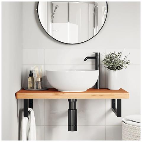 Ripiano A Parete Per Lavabo In Acciaio E Massello Di Faggio - Foto 2