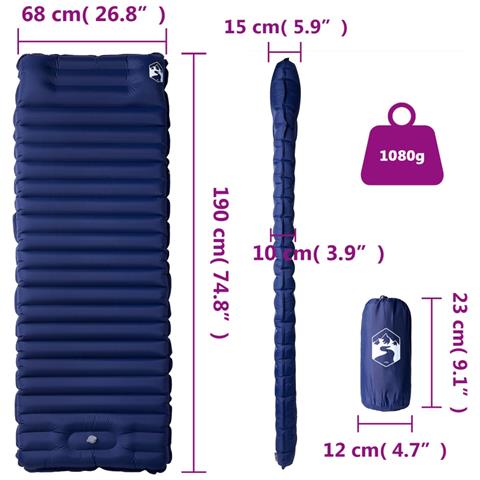 Materasso Campeggio Autogonfiabile Cuscini 1 Persona Blu Marino - Foto 6