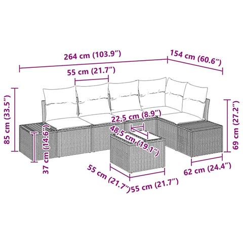 Set divano da giardino 6 pezzi con cuscini beige polyrattan - Foto 9