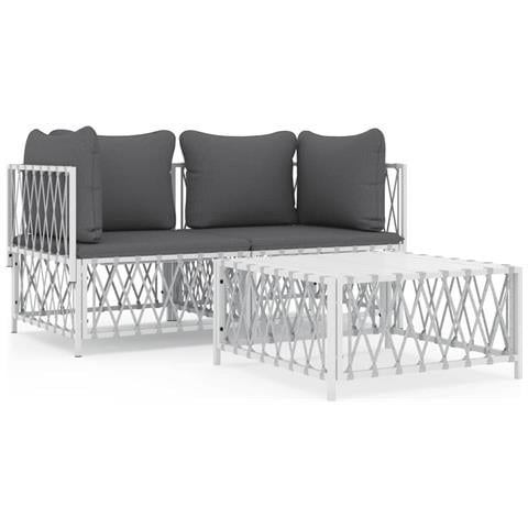 Set Salotto da Giardino 3 pz con Cuscini in Acciaio Bianco - Foto 1
