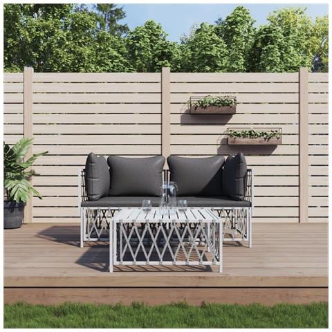 Set Salotto da Giardino 3 pz con Cuscini in Acciaio Bianco - Foto 2
