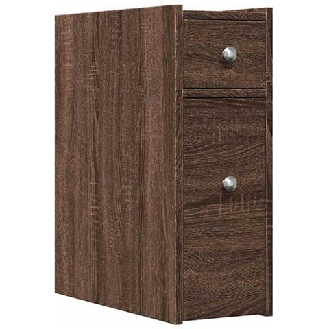 Armadietto da Bagno Stretto con Ruote Rovere Marrone Truciolato - Foto 1