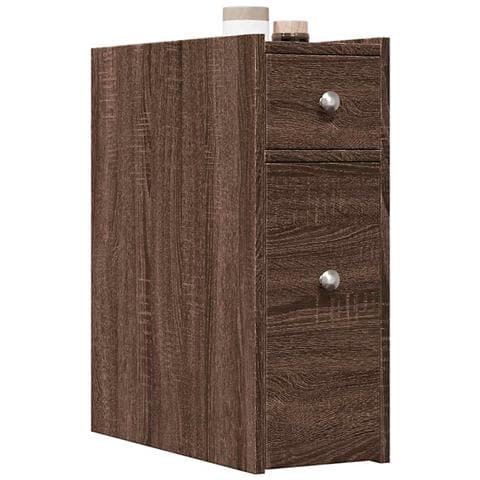 Armadietto da Bagno Stretto con Ruote Rovere Marrone Truciolato - Foto 2
