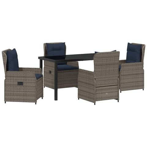 Set da Pranzo per Giardino 5 pcs Grigio Poly Rattan - Foto 1