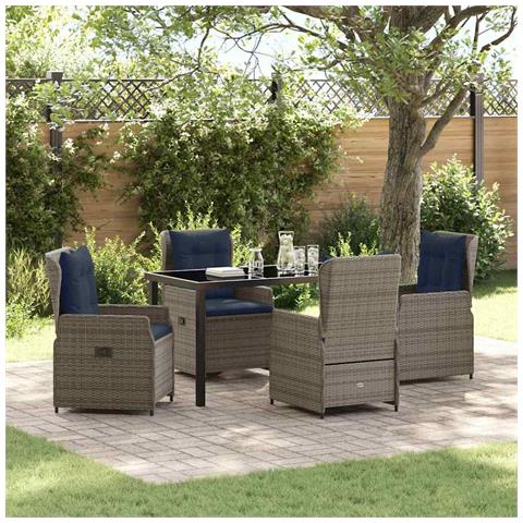 Set da Pranzo per Giardino 5 pcs Grigio Poly Rattan - Foto 2