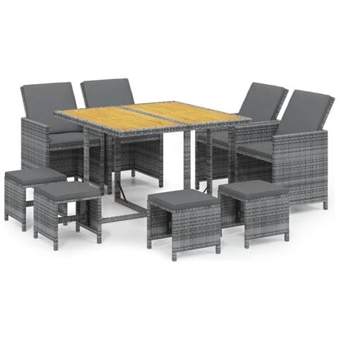Set Pranzo da Giardino 9 pz con Cuscini in Polyrattan Grigio - Foto 1
