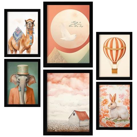 Set Di 6 Stampe Sogno Arancione Nell'asilo: Dipinti Decorativi Estetici Per Il Soggiorno, La Camera Da Letto E La Casa A3 & A4 Cornice Nera - Foto 1