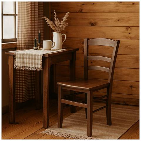 Sedia Paesana Da Sala Da Pranzo In Tinta Noce Scuro Con Seduta In Legno Massello - Foto 1