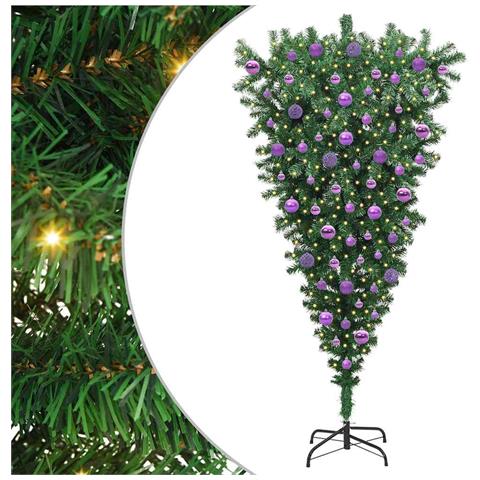 Albero di Natale artificiale preilluminato capovolto con set di palline - Foto 1