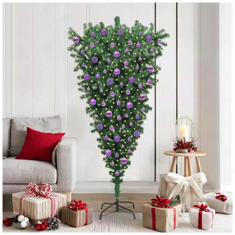Albero di Natale artificiale preilluminato capovolto con set di palline - Foto 2