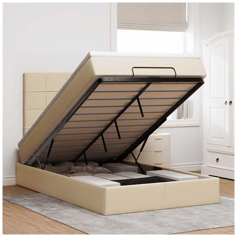 Struttura Letto Pouf con Materasso Crema 120x200 cm in Tessuto - Foto 2