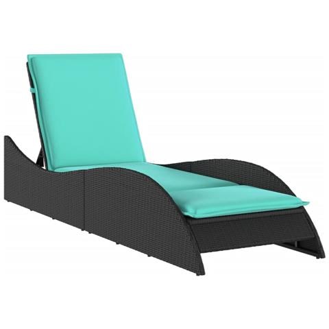 Lettino prendisole con cuscino nero 60x205x73 cm in polyrattan - Foto 1