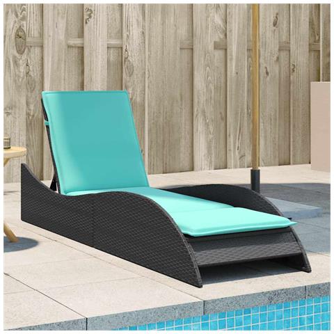 Lettino prendisole con cuscino nero 60x205x73 cm in polyrattan - Foto 2