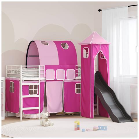 Struttura del letto loft per bambini Bianco e Rosa Metallo - Foto 2