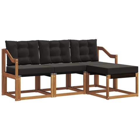 Set di divani da esterno con cuscino 4 pcs Naturale e Nero - Foto 1