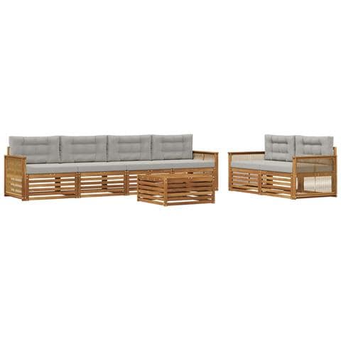 Set di divani da esterno 7 pcs Naturale e Grigio Chiaro - Foto 1