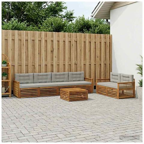 Set di divani da esterno 7 pcs Naturale e Grigio Chiaro - Foto 2