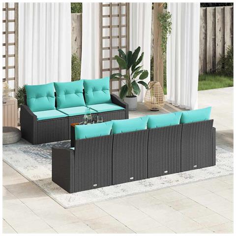Set Divano da Giardino con cuscino 8 pcs Nero polyrattan - Foto 2