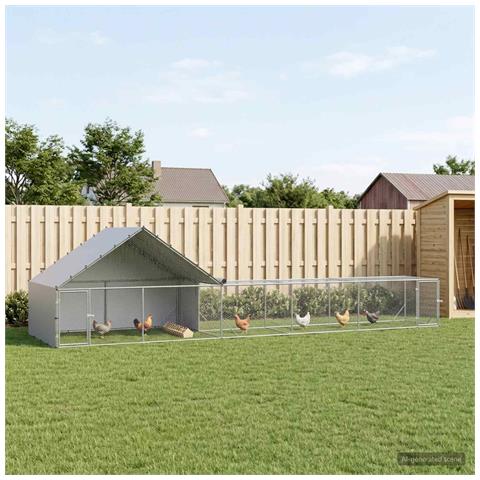 Gabbia per Galline con Tetto e Giardino 2 pz Argento - Foto 2