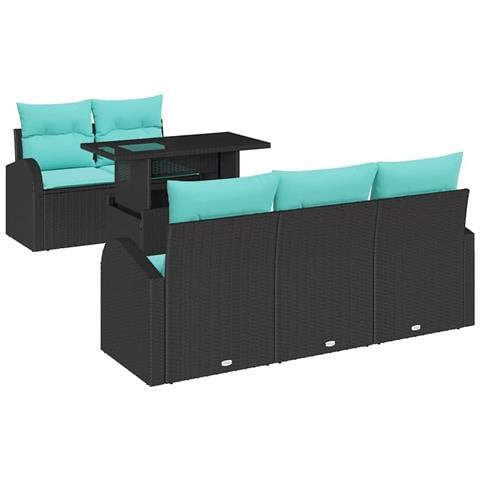 Set Divano da Giardino 6 pz Nero Rattan in Polipropilene - Foto 1