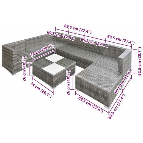 24 Pz Set Mobili Da Giardino In Polirattan Grigio - Foto 2