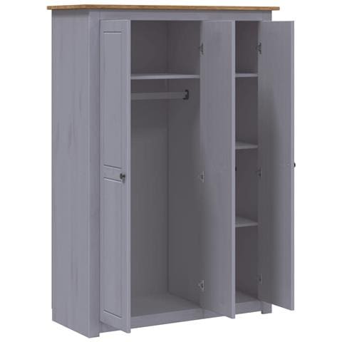 Armadio A 3 Ante Grigio 118x50x171,5cm In Pino Panama Range - Foto 2