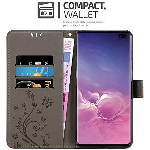 Custodia Compatibile Con Samsung Galaxy S10 Plus In Grigio Fiore - Coperchio Protettivo In Design Floreale Con Chiusura Magnetica, Funzione Stand E Slot Per Carte - Foto 2