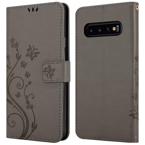 Custodia Compatibile Con Samsung Galaxy S10 Plus In Grigio Fiore - Coperchio Protettivo In Design Floreale Con Chiusura Magnetica, Funzione Stand E Slot Per Carte - Foto 11