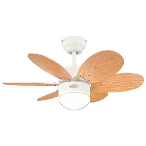 78673 Turbo Ii One-light 76 Cm Ventilatore A Soffitto Per Interni A Sei Pale, Finitura In Bianco Con Vetro Opalino Effetto Ghiaccio - Foto 2