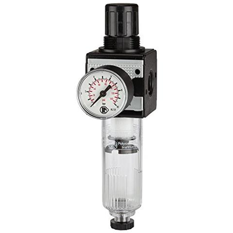 Lega Zinco Filtro Regolatore Lubrificatore Aria Compressa 1/4" BSPP - Con Manometro, Scarico Semiautomatico Manometro 0-16 Bar - Foto 3