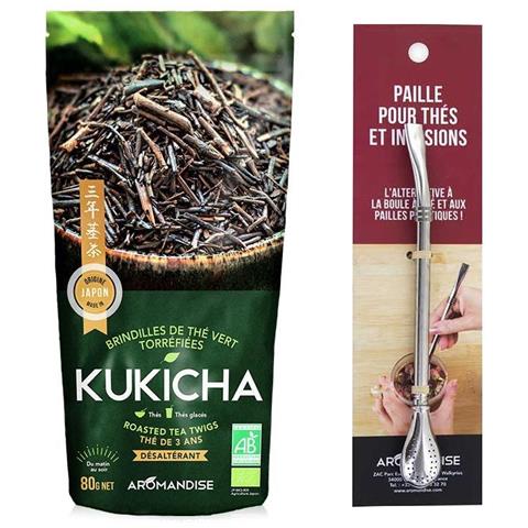 Tè Giapponese Biologico Kukicha 120 G + Cannuccia In Acciaio Inox Con Filtro - Foto 1