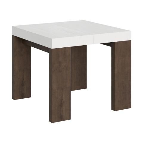 Tavolo Allungabile 90x90/246 Cm Roxell Mix Piano Bianco Frassino - Gambe Noce - Bianco Frassino /noce - Foto 1
