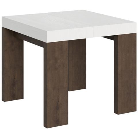 Tavolo Allungabile 90x90/246 Cm Roxell Mix Piano Bianco Frassino - Gambe Noce - Bianco Frassino /noce - Foto 5